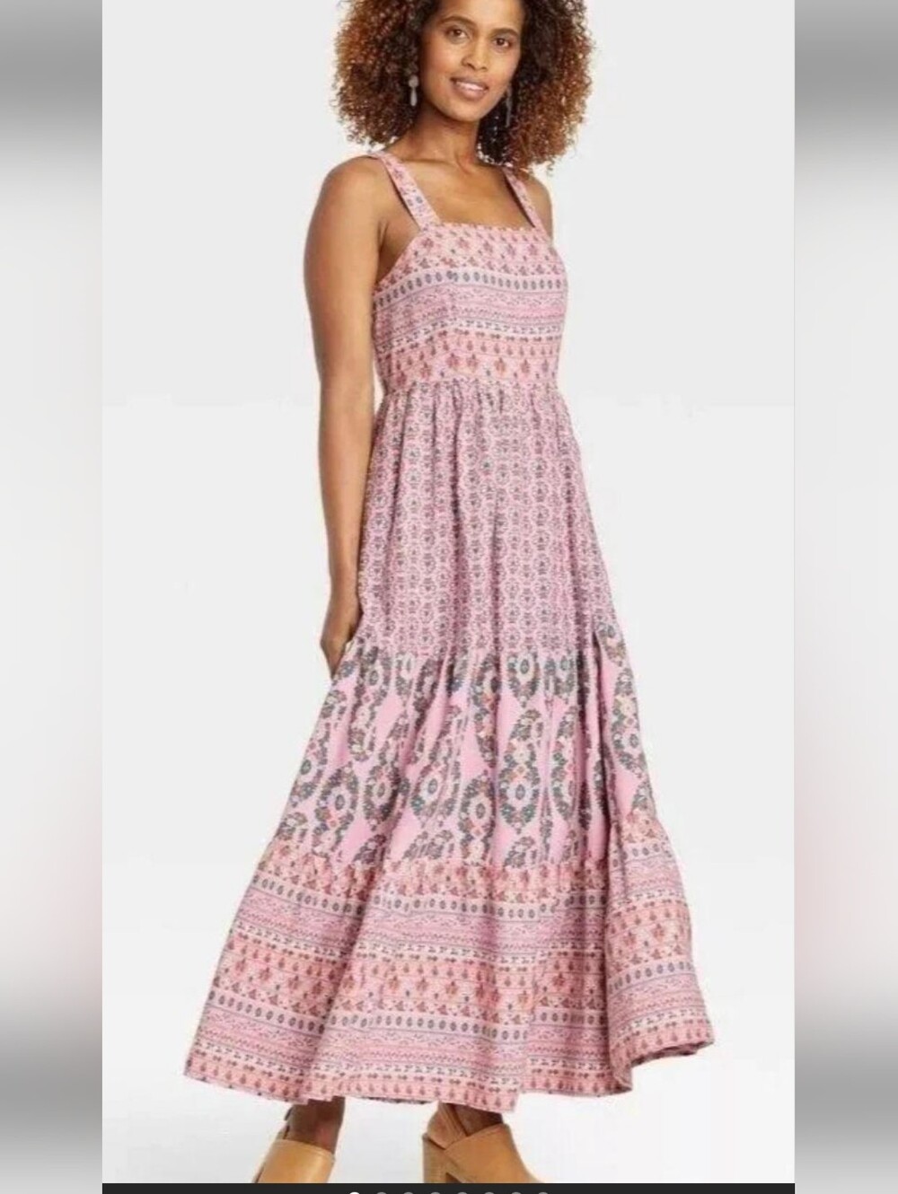 Pink Floral Paisley Romantic Cottagecore Tiered Maxidress/ Smocked Bodice
